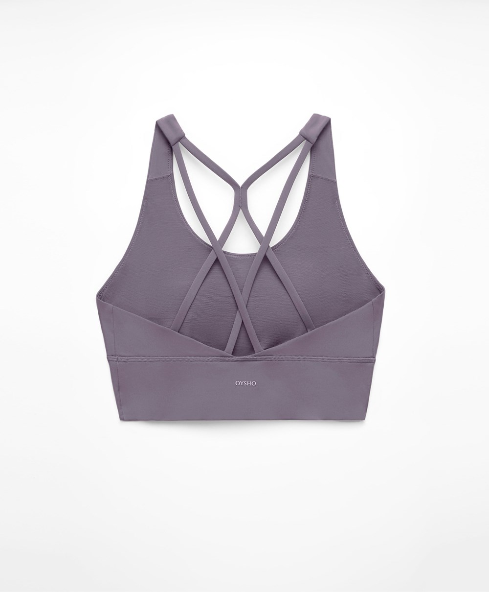 Oysho Medium-support Sports Bra With Cups Purple-grey | MFOQAR-845