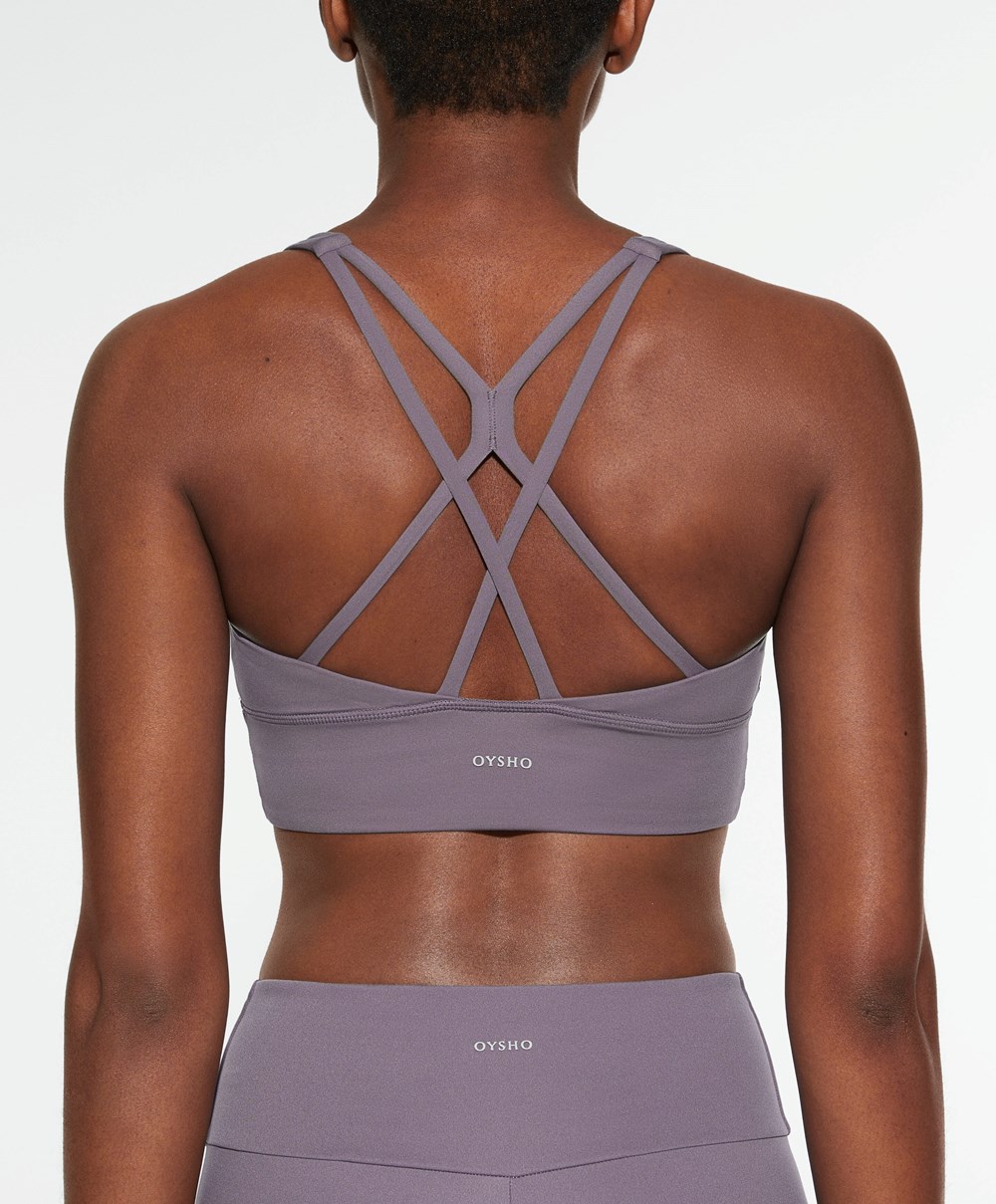 Oysho Medium-support Sports Bra With Cups Grey-lilac | NVTSZA-987