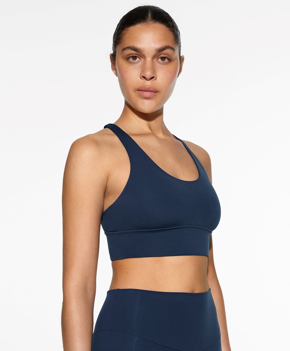 Oysho Medium-support Sports Bra With Cups Sötétkék Kék | NYZQSG-401