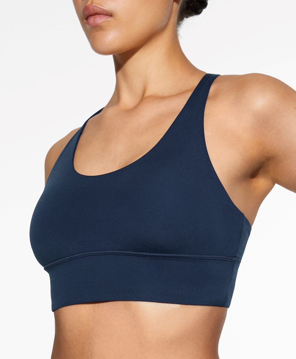 Oysho Medium-support Sports Bra With Cups Sötétkék Kék | NYZQSG-401