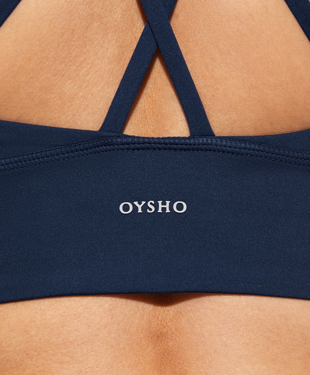 Oysho Medium-support Sports Bra With Cups Sötétkék Kék | NYZQSG-401