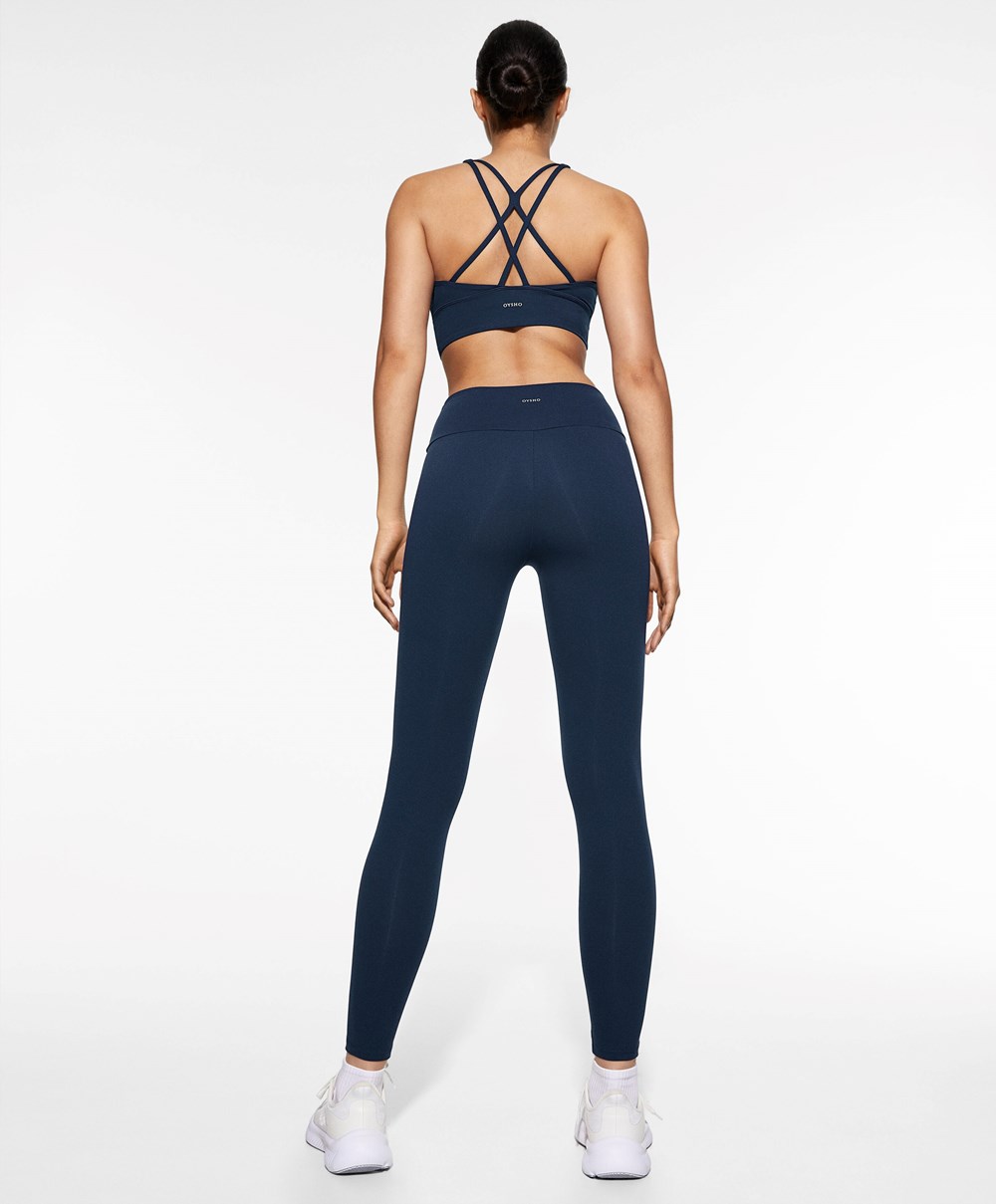 Oysho Medium-support Sports Bra With Cups Sötétkék Kék | NYZQSG-401