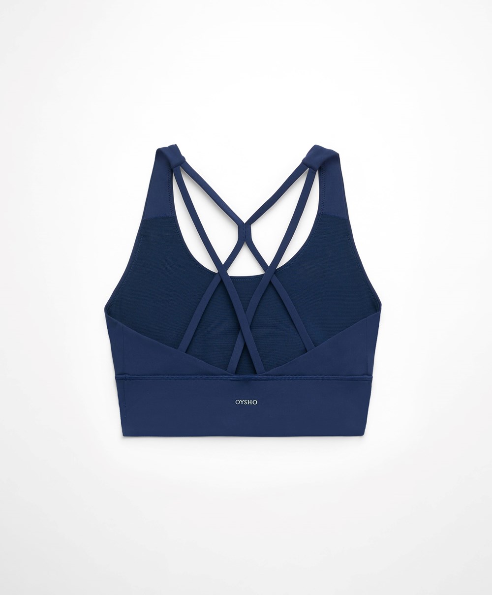 Oysho Medium-support Sports Bra With Cups Sötétkék Kék | NYZQSG-401