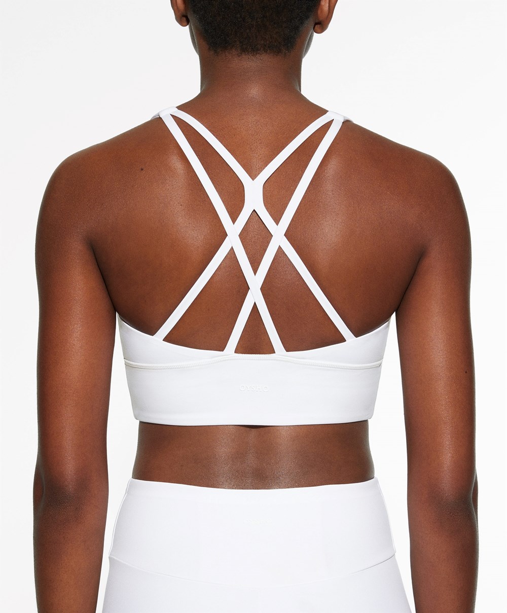 Oysho Medium-support Sports Bra With Cups Fehér | QPYBXF-869