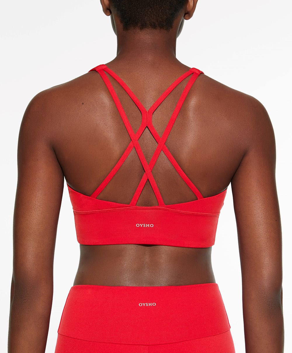 Oysho Medium-support Sports Bra With Cups Piros | TCXEBN-714