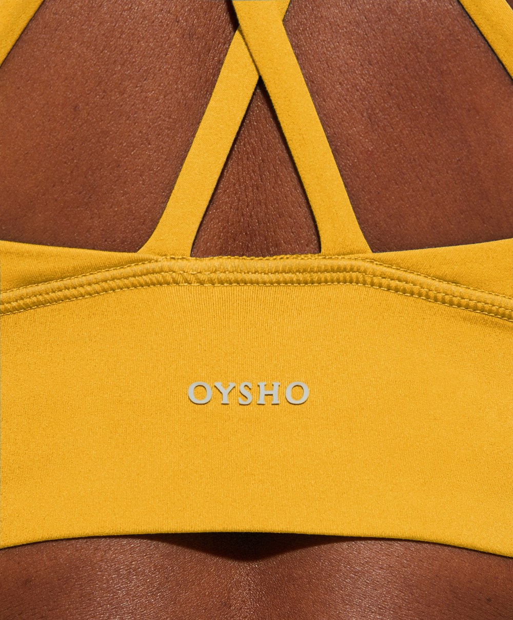 Oysho Medium-support Sports Bra With Cups Sárga | TEXRJS-478