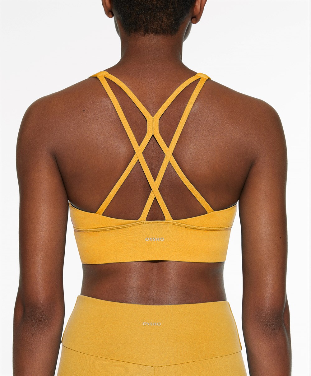 Oysho Medium-support Sports Bra With Cups Sárga | TEXRJS-478