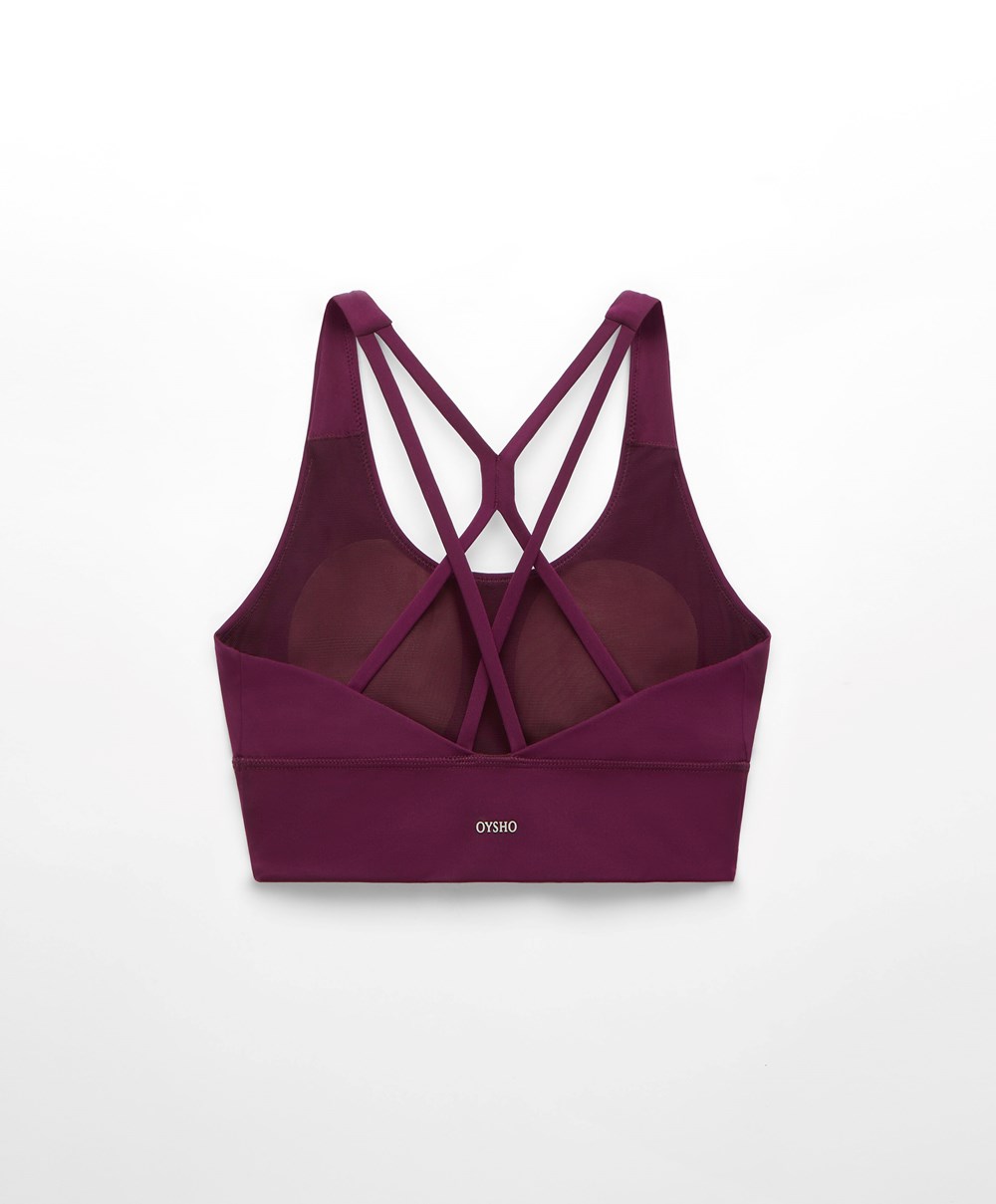 Oysho Medium-support Sports Bra With Cups Lila | VZMRLJ-584