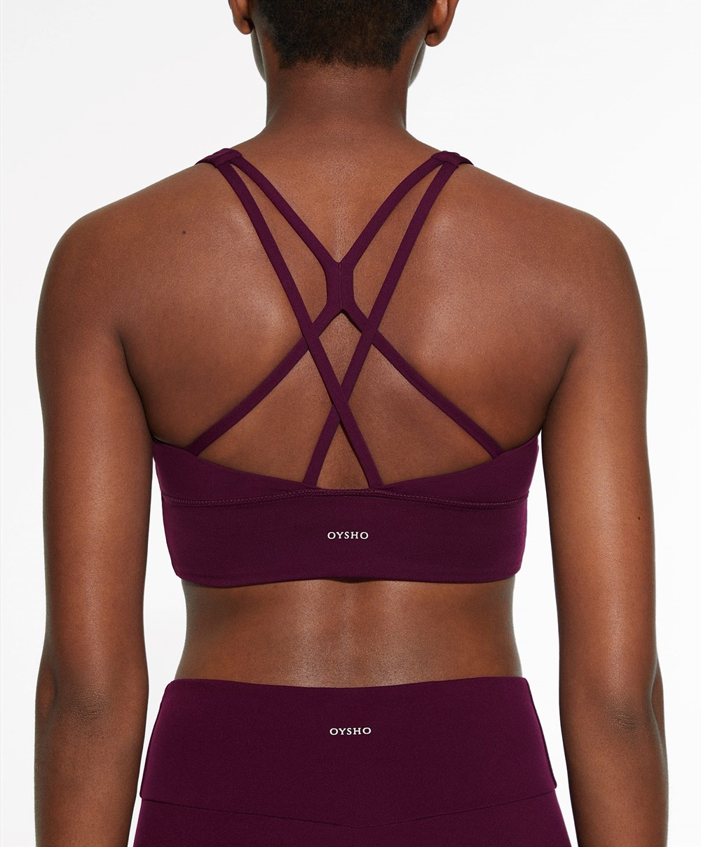 Oysho Medium-support Sports Bra With Cups Lila | VZMRLJ-584