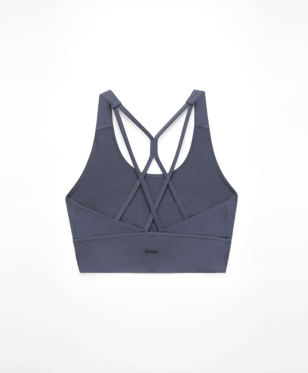 Oysho Medium-support Sports Bra With Cups Kék | YIMPST-275