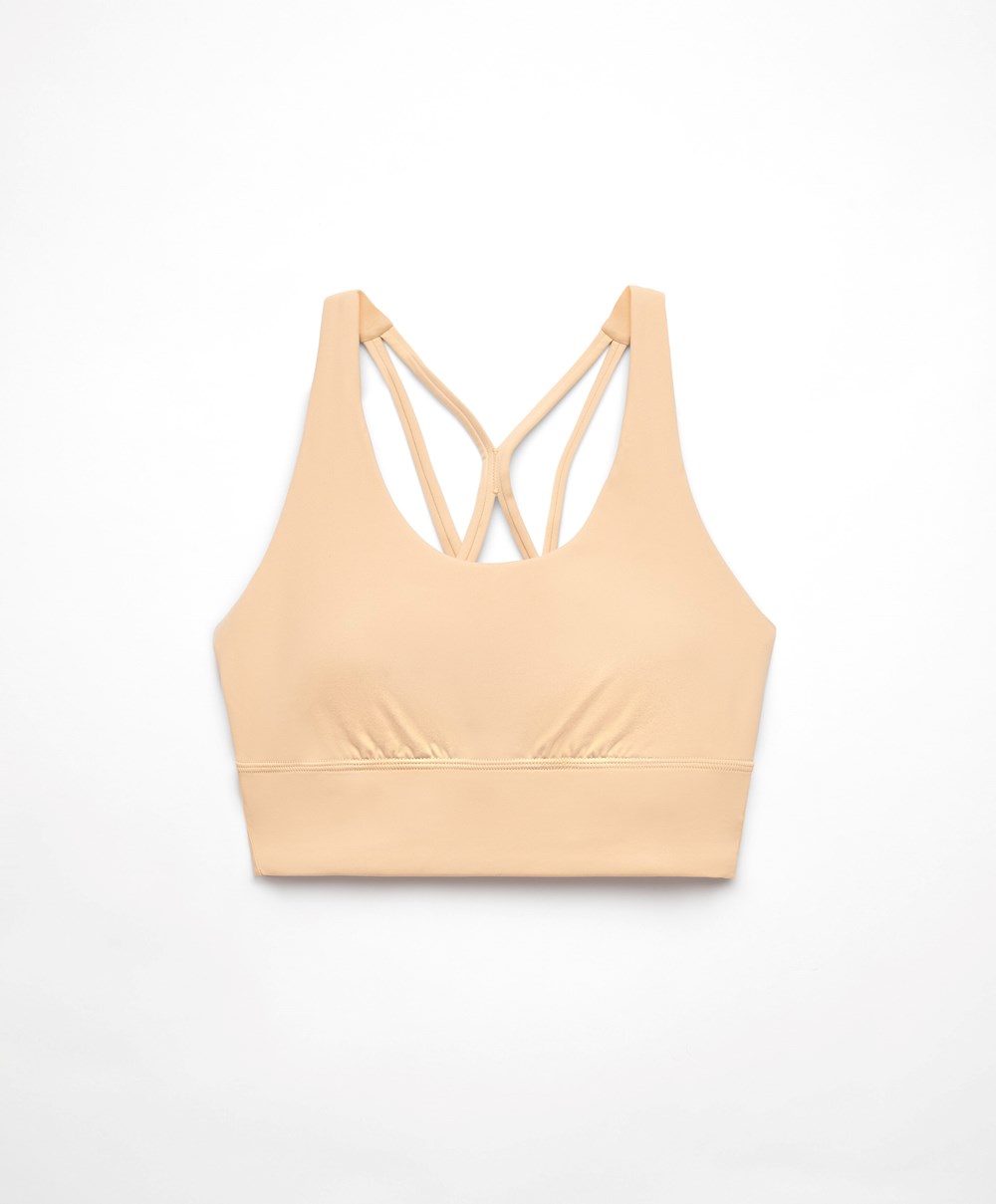 Oysho Medium-support Sports Bra With Cups Vanilla | ZPHEKM-879