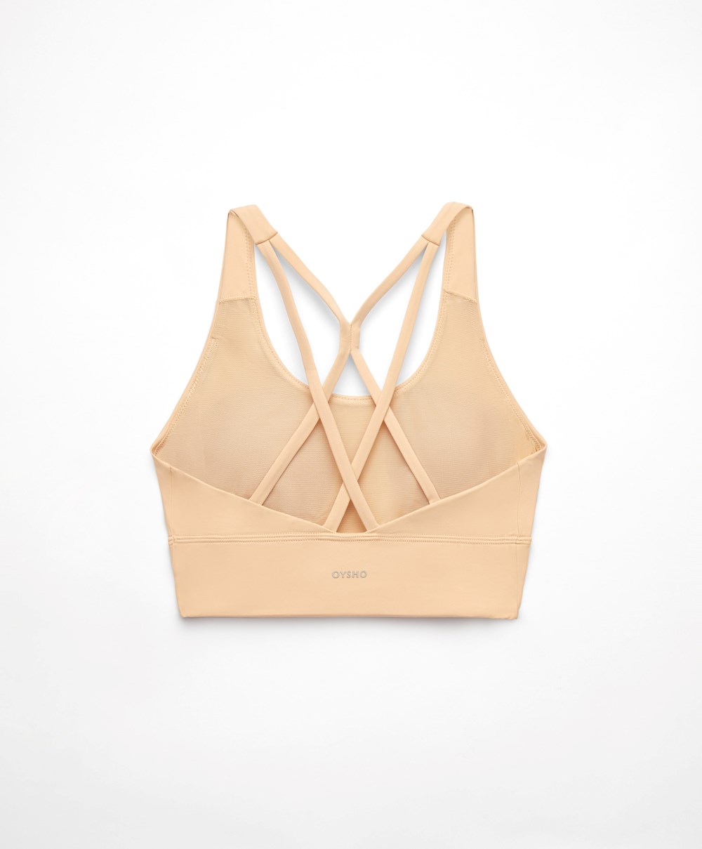 Oysho Medium-support Sports Bra With Cups Vanilla | ZPHEKM-879