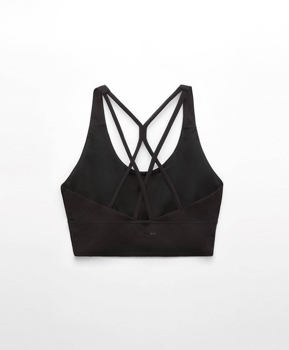 Oysho Medium-support Sports Bra With Cups Fekete | ZXUJQV-645