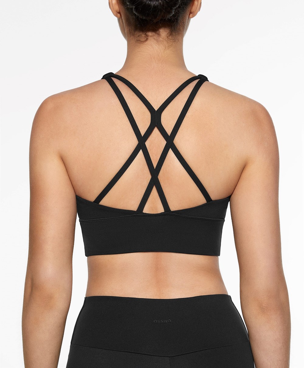 Oysho Medium-support Sports Bra With Cups Fekete | ZXUJQV-645