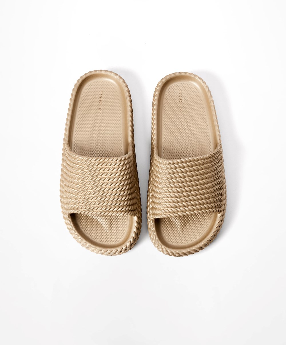 Oysho Metallic Braided Platform Slides Arany | DLYJUO-275