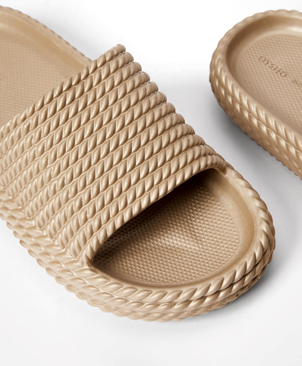 Oysho Metallic Braided Platform Slides Arany | DLYJUO-275