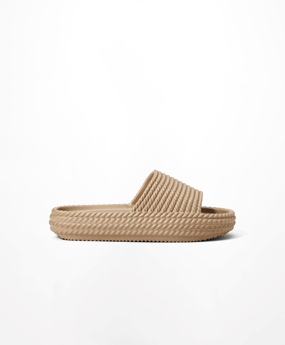 Oysho Metallic Braided Platform Slides Arany | DLYJUO-275