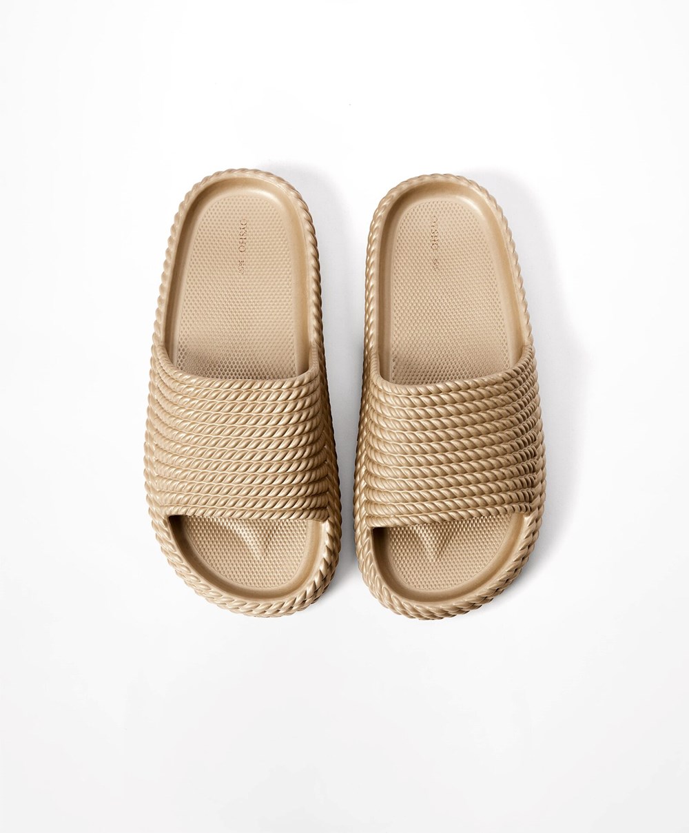 Oysho Metallic Braided Platform Slides Arany | SFKRGU-510