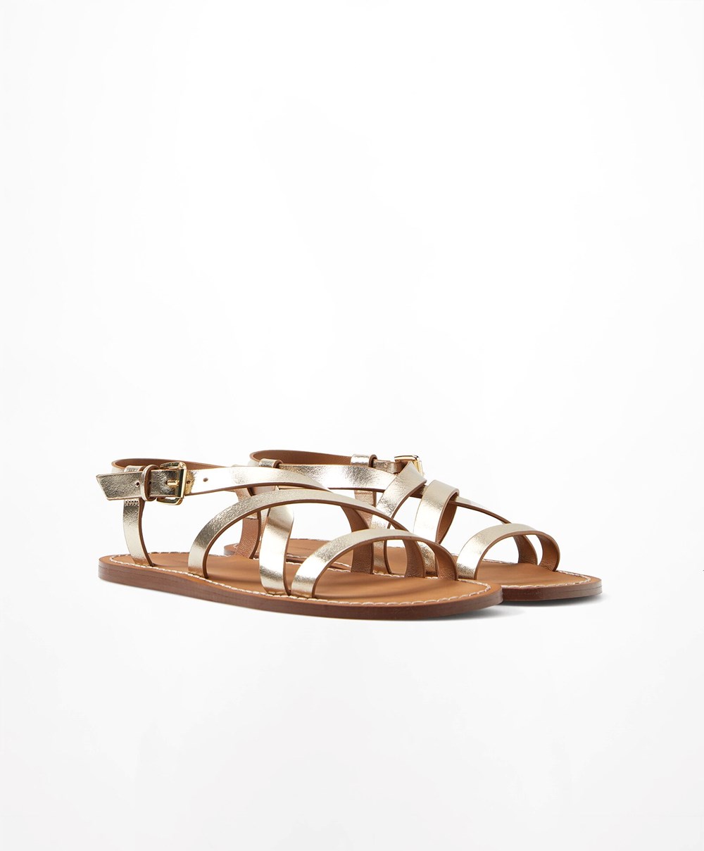 Oysho Metallic Bőr Sandals Arany | ILKGTU-839