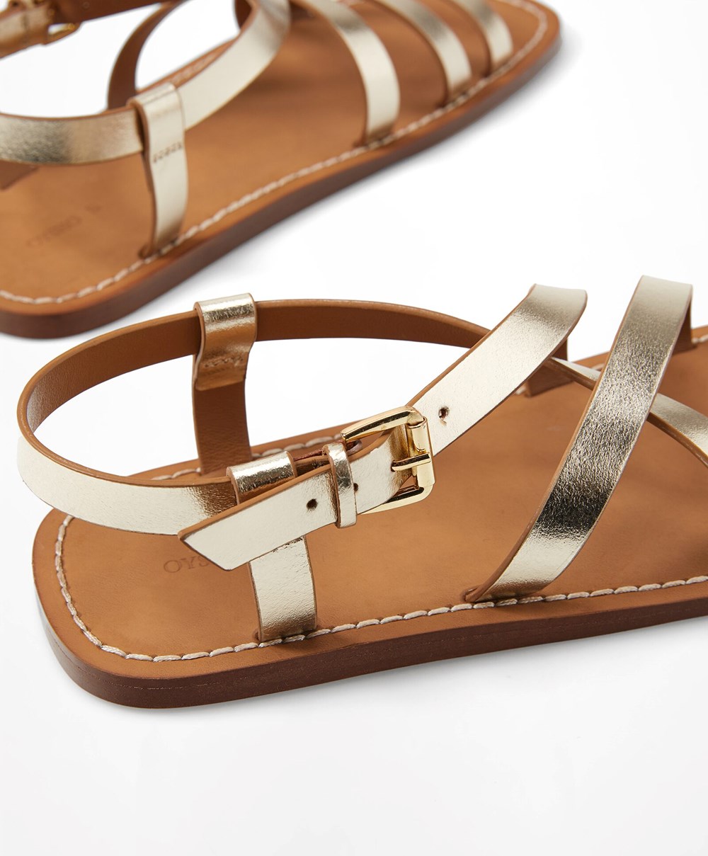 Oysho Metallic Bőr Sandals Arany | ILKGTU-839