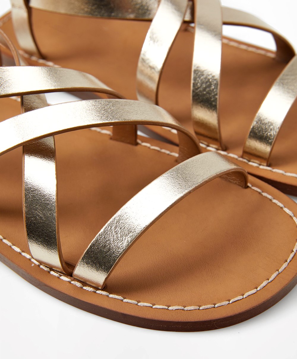 Oysho Metallic Bőr Sandals Arany | ILKGTU-839