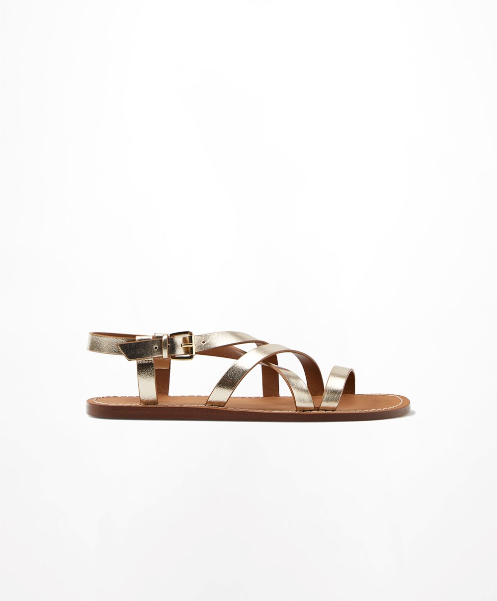 Oysho Metallic Bőr Sandals Arany | ILKGTU-839