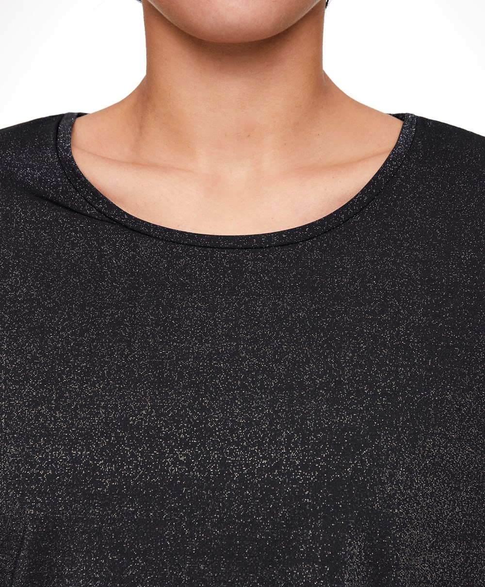 Oysho Metallic Thread Rövid-sleeved T-shirt Fekete | BZPKGC-380