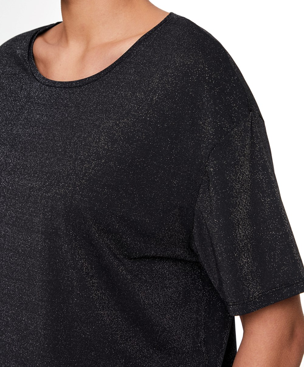 Oysho Metallic Thread Rövid-sleeved T-shirt Fekete | BZPKGC-380