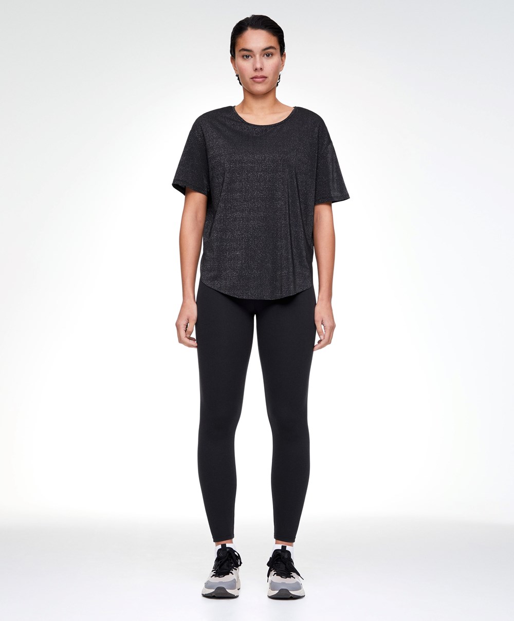 Oysho Metallic Thread Rövid-sleeved T-shirt Fekete | BZPKGC-380