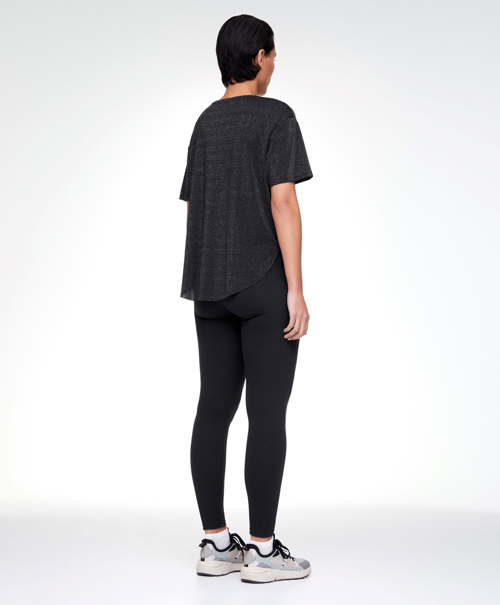 Oysho Metallic Thread Rövid-sleeved T-shirt Fekete | BZPKGC-380