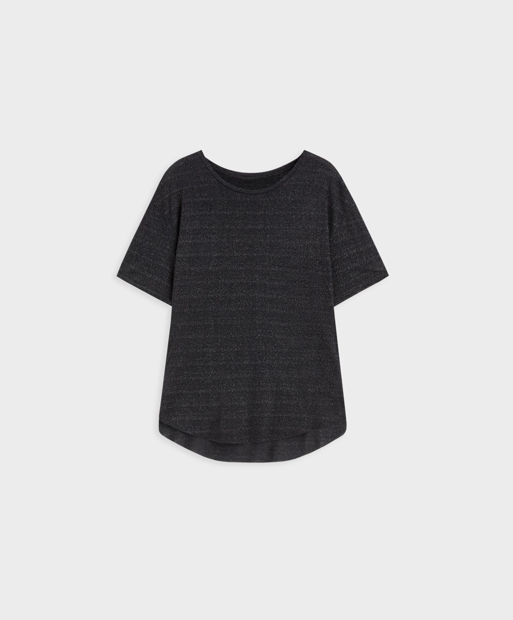 Oysho Metallic Thread Rövid-sleeved T-shirt Fekete | BZPKGC-380