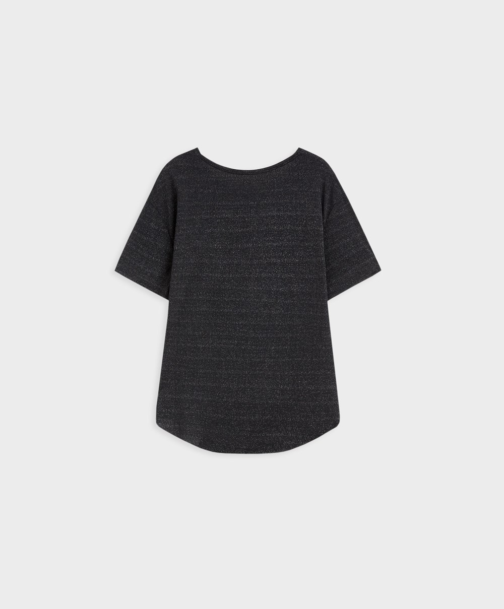 Oysho Metallic Thread Rövid-sleeved T-shirt Fekete | BZPKGC-380