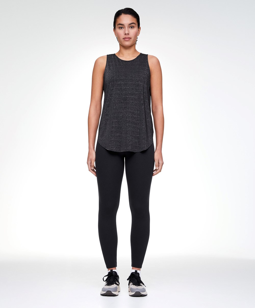 Oysho Metallic Thread Ujjatlan Top Fekete | GJCFLV-467