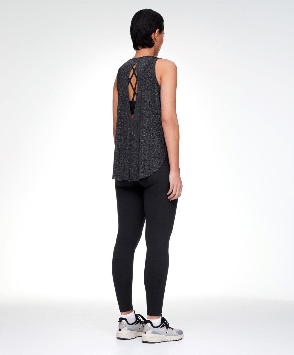 Oysho Metallic Thread Ujjatlan Top Fekete | GJCFLV-467