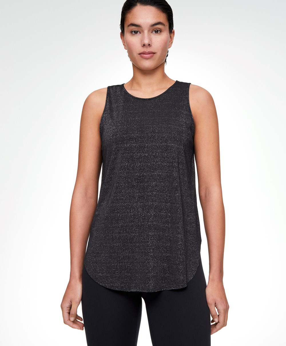 Oysho Metallic Thread Ujjatlan Top Fekete | GJCFLV-467