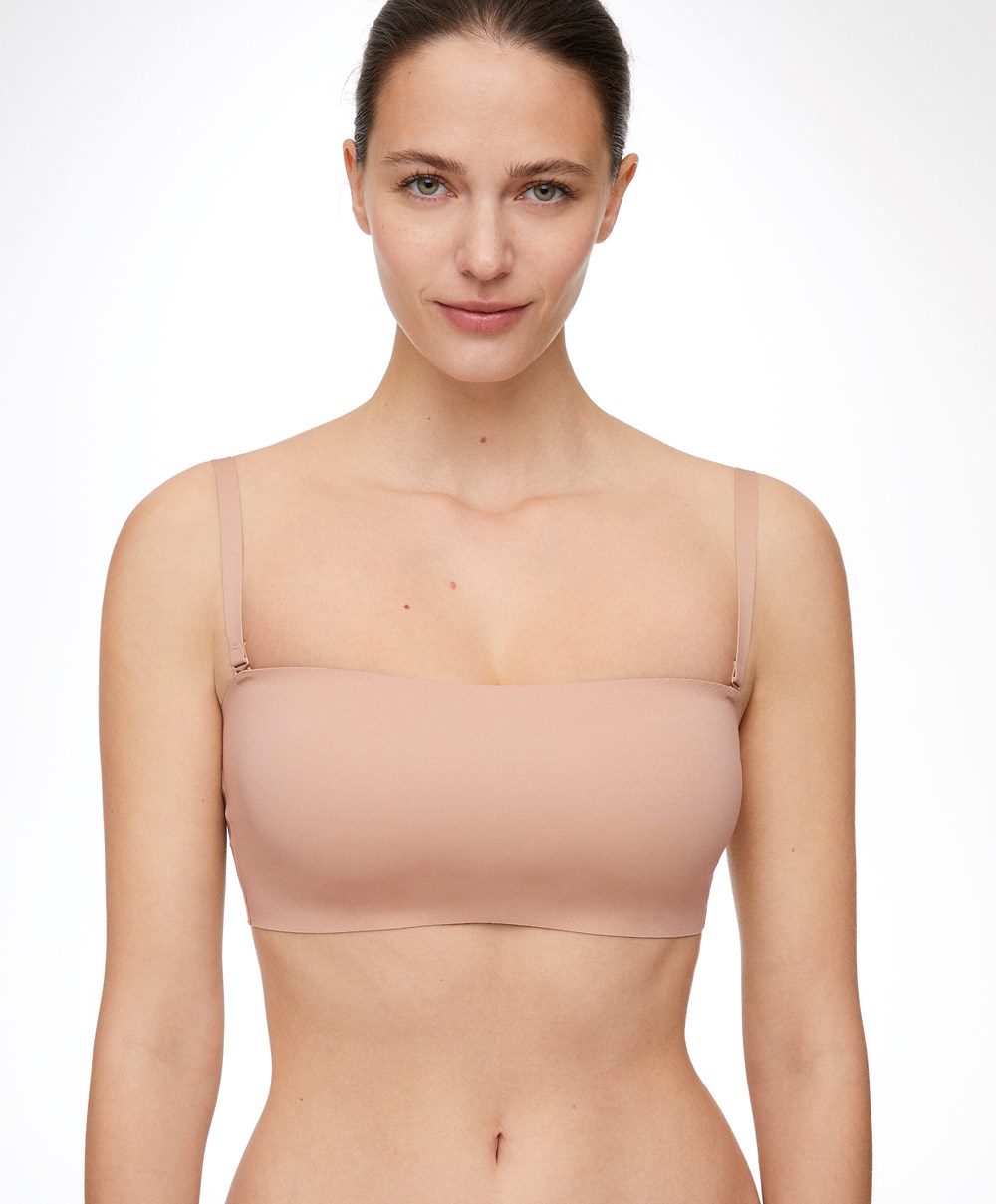 Oysho Microfibre Invisible Bandeau Bra With Removable Straps Bézs | YKQUMX-537