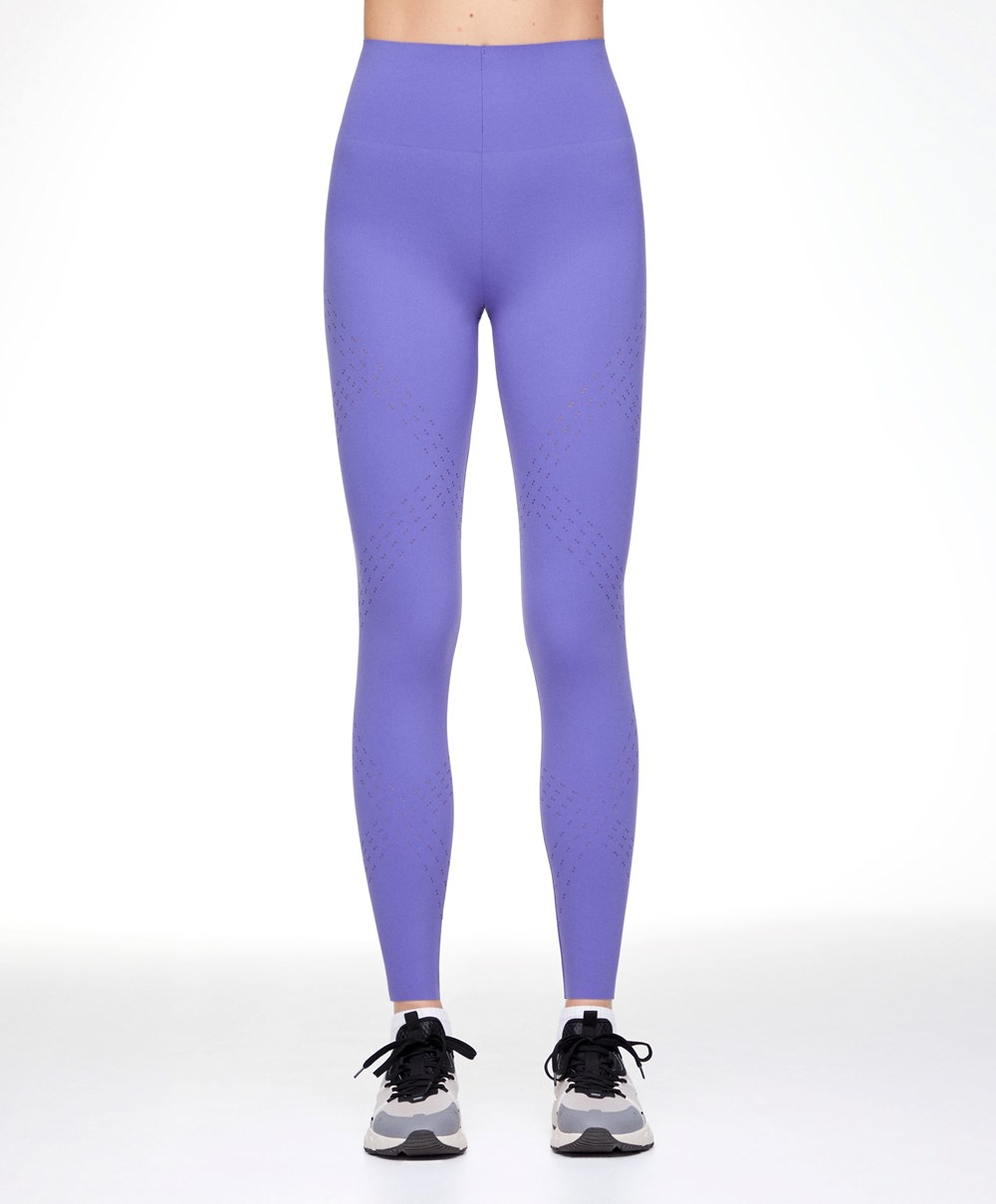 Oysho Microperforated 65cm Compressive Leggings Violet | OQJGSV-410