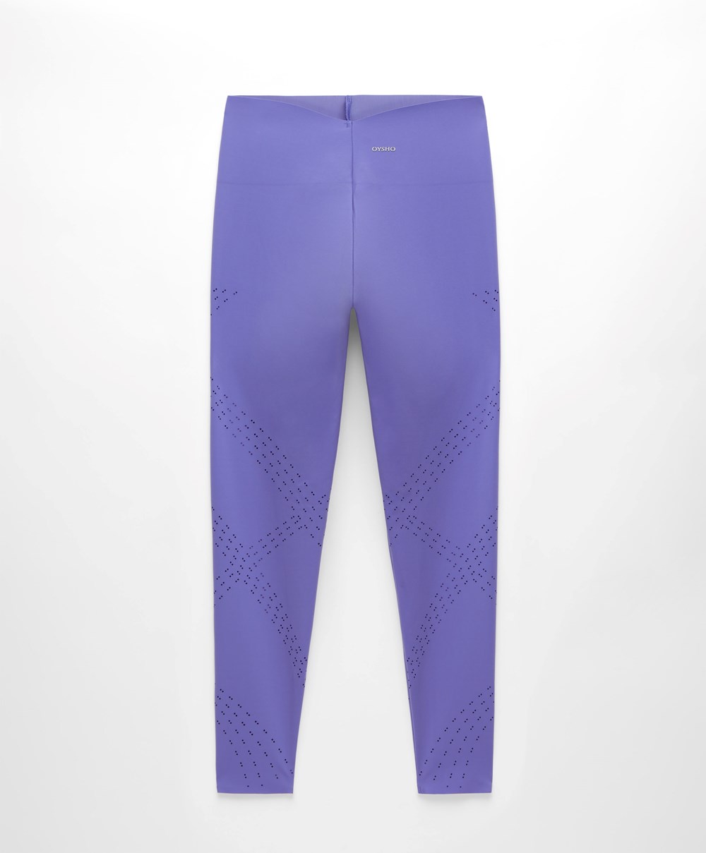 Oysho Microperforated 65cm Compressive Leggings Violet | OQJGSV-410