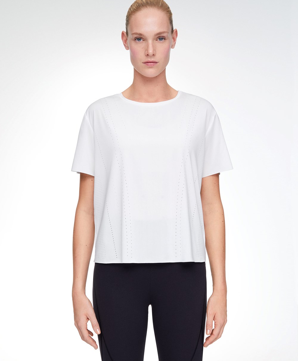 Oysho Microperforated Rövid-sleeved Technical T-shirt Fehér | IZVGTP-036