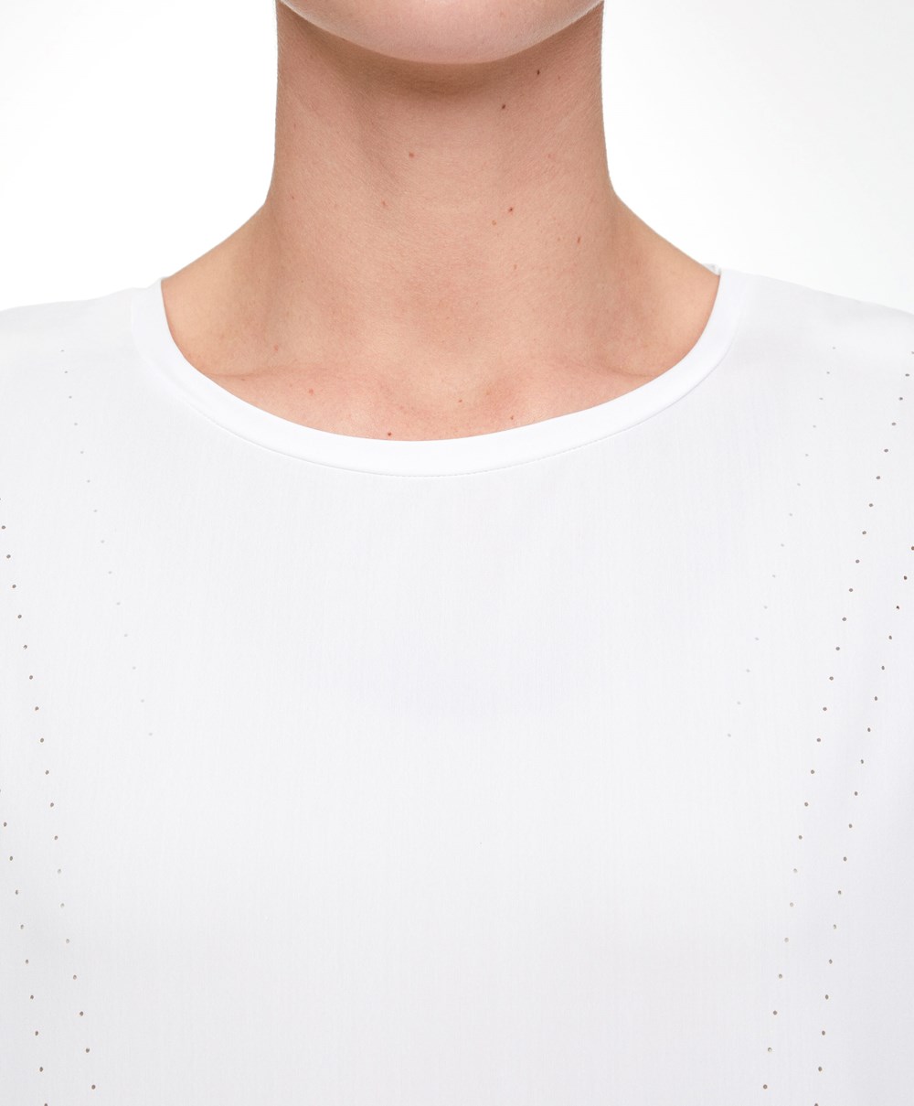 Oysho Microperforated Rövid-sleeved Technical T-shirt Fehér | IZVGTP-036