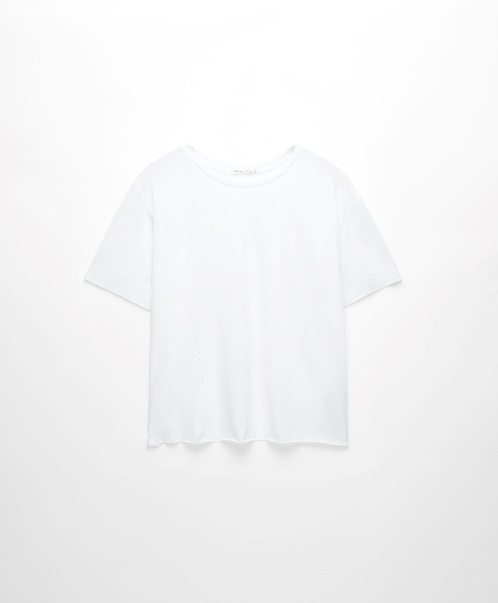 Oysho Microperforated Rövid-sleeved Technical T-shirt Fehér | IZVGTP-036