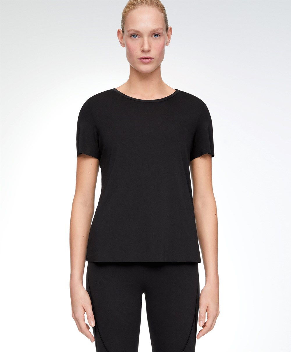 Oysho Microperforated Rövid-sleeved Technical T-shirt Fekete | KJSCEF-027