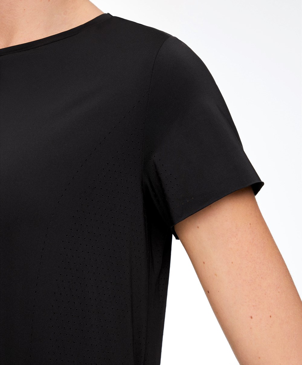 Oysho Microperforated Rövid-sleeved Technical T-shirt Fekete | PJDVFN-405