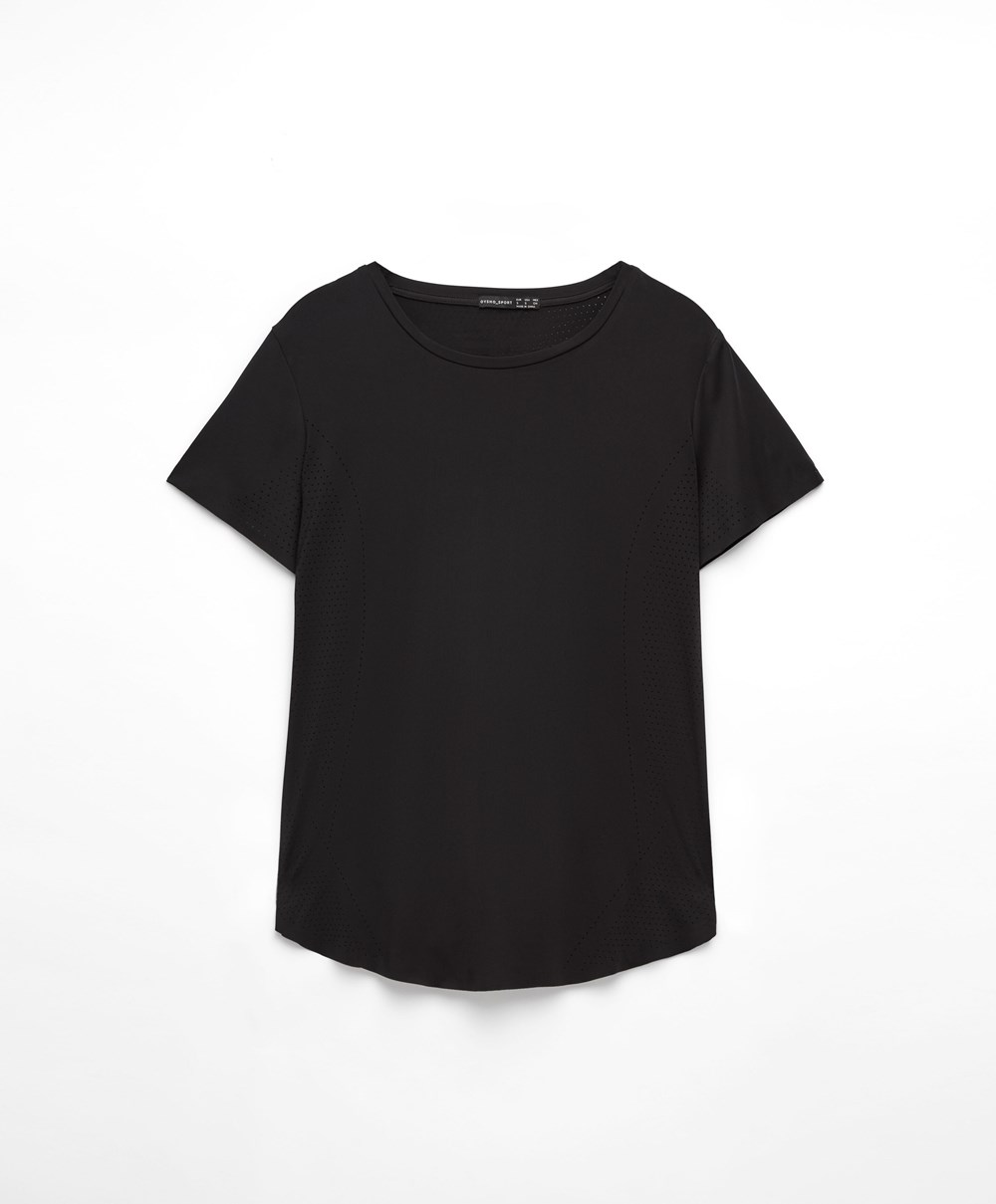 Oysho Microperforated Rövid-sleeved Technical T-shirt Fekete | PJDVFN-405