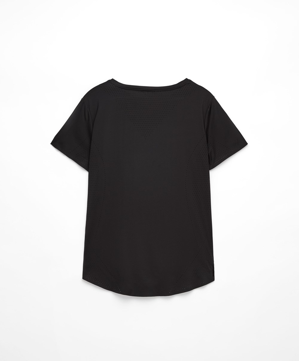 Oysho Microperforated Rövid-sleeved Technical T-shirt Fekete | PJDVFN-405