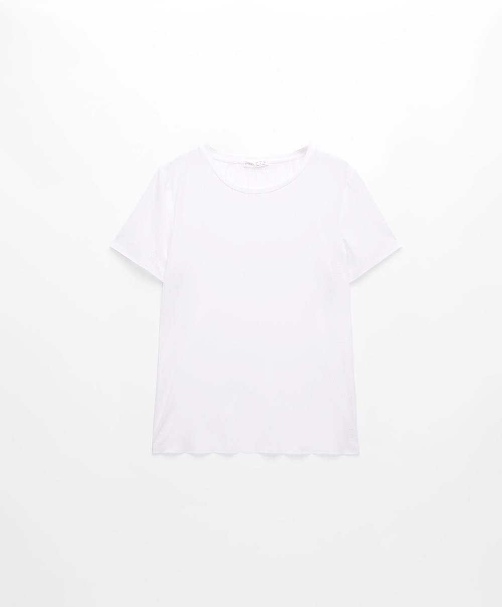 Oysho Microperforated Rövid-sleeved Technical T-shirt Fehér | SGVFUO-392