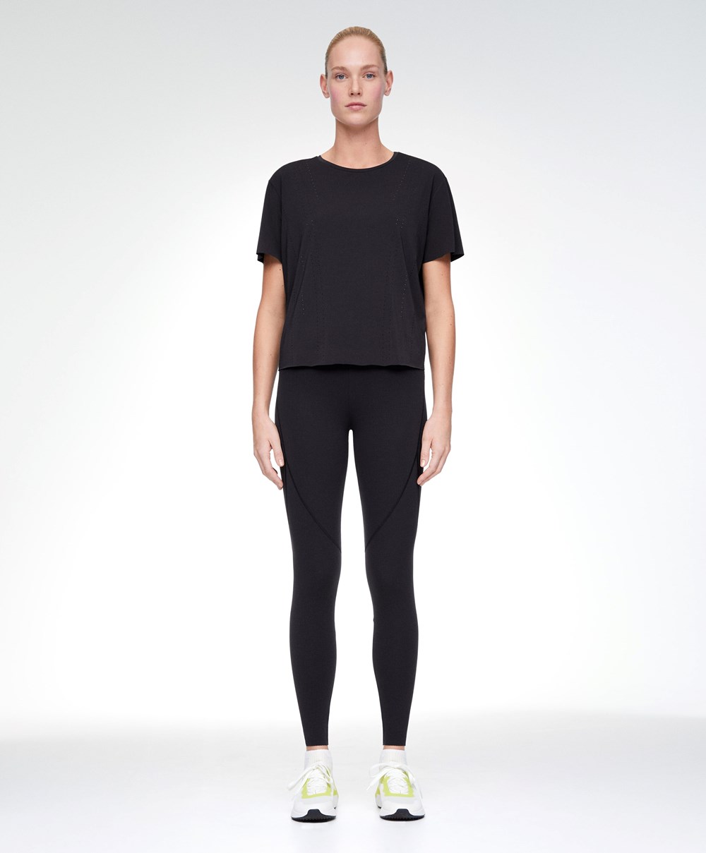 Oysho Microperforated Rövid-sleeved Technical T-shirt Fekete | UESFNL-760