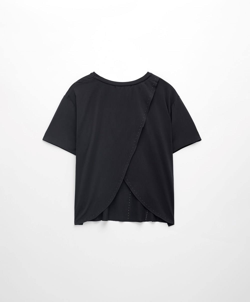 Oysho Microperforated Rövid-sleeved Technical T-shirt Fekete | UESFNL-760