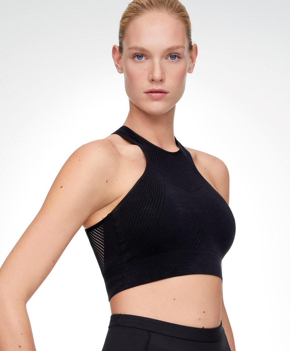 Oysho Microperforated Seamless Tank Top Fekete | IGURQF-958