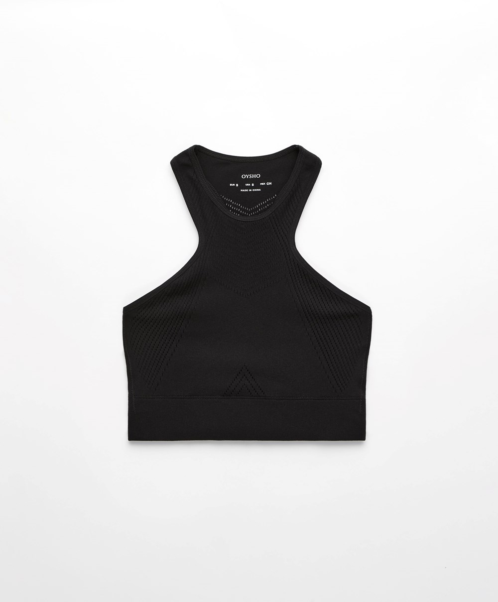 Oysho Microperforated Seamless Tank Top Fekete | IGURQF-958